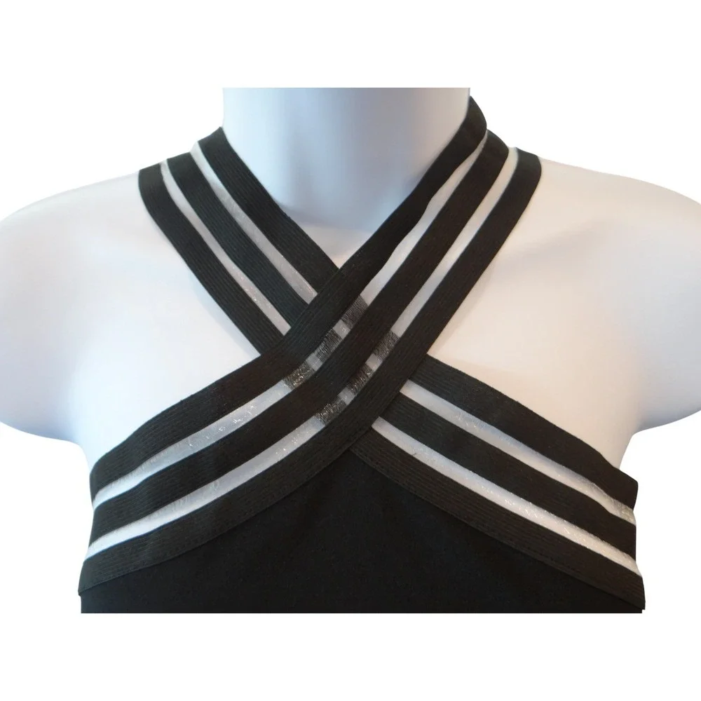 Black Halter Neck Romper Mesh Trim Cutout‎ Detail